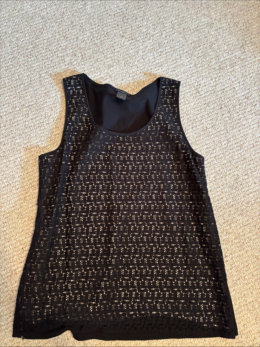 Ann Taylor Black Sleeveless Crochet Overlay Tank Large